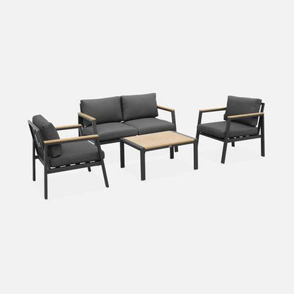 Casoria Salon de jardin aluminium et polywood 4 places Anthracite / Gris foncé