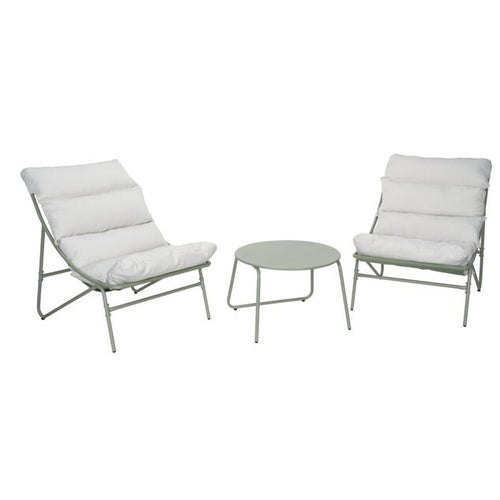 Ensemble salon de jardin 2 personnes Oslow métal vert sauge et coussins gris clair